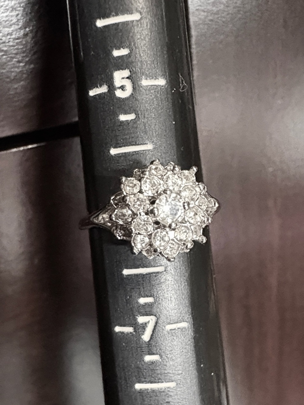 Vintage-Inspired Silver Cluster Ring with Clear Stones-Size 6